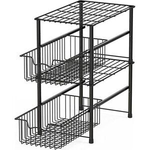 Houseware Stackable Under Sink Cabinet Sliding Basket Organizer Drawer, Black